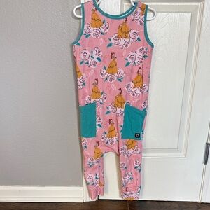 Rags Girls Pink Disney Belle Floral Romper with Teal Pockets